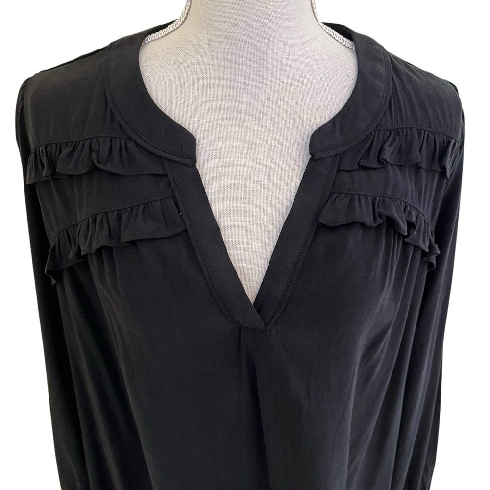 Democracy Black Long Sleeve V-Neck Double Ruffle Yoke Woven Blouse 1X - Picture 5 of 11